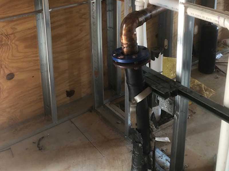 Large water line inside of home during construction